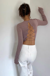 Chemise ajustée sexy à col ras du cou et dos nu
